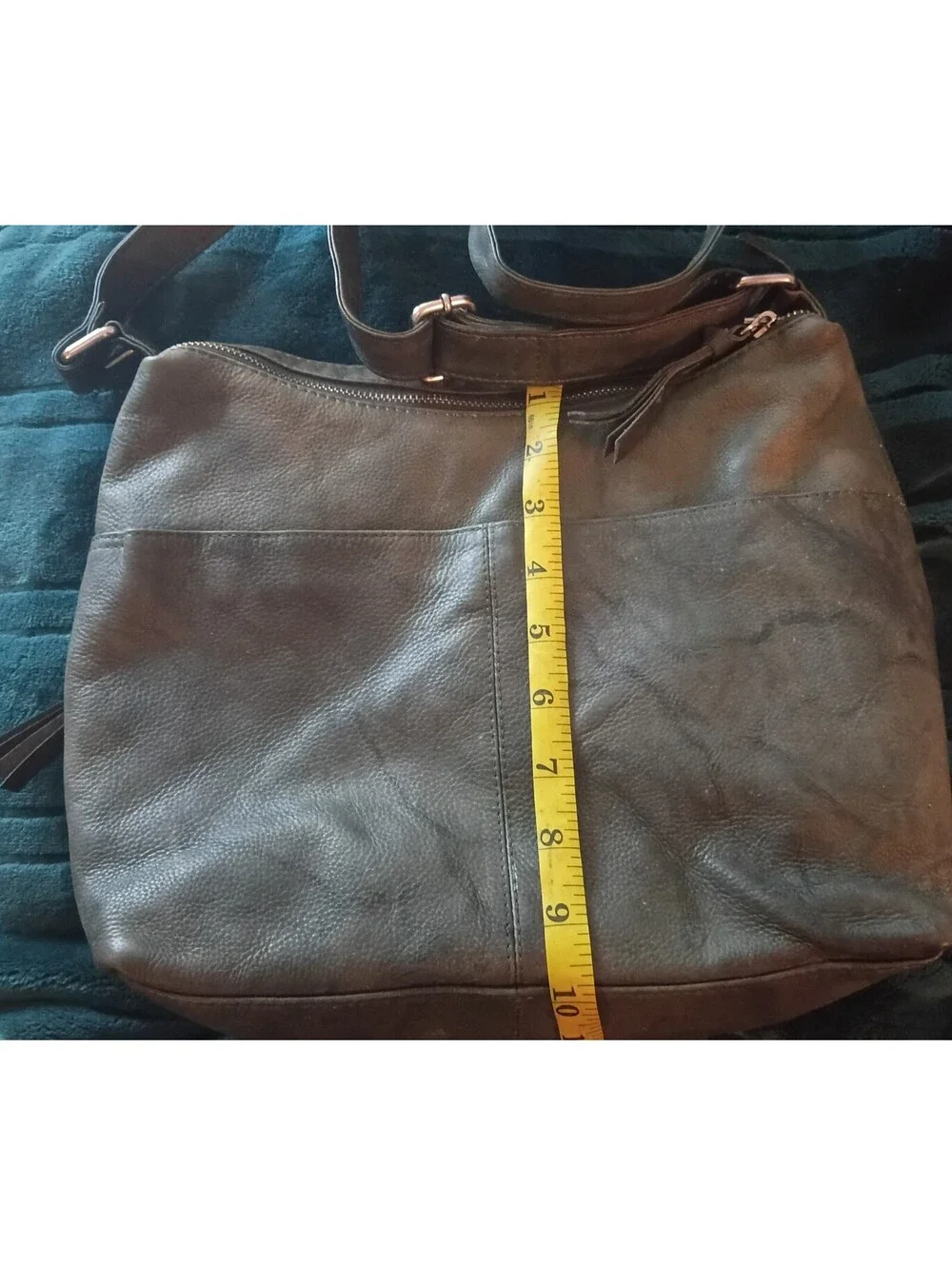 Great American Leather Works Multi-Zip  Hobo Crossbody Bag – Olive / Slate Grey